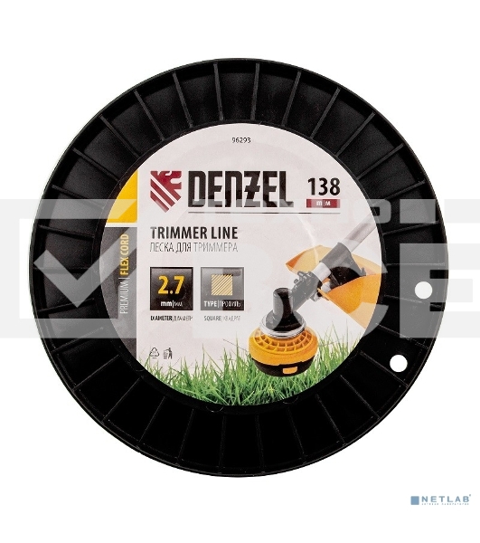 Леска для триммера Denzel квадрат, 2,7м х 138м, на DIN катушке FLEX CORD
