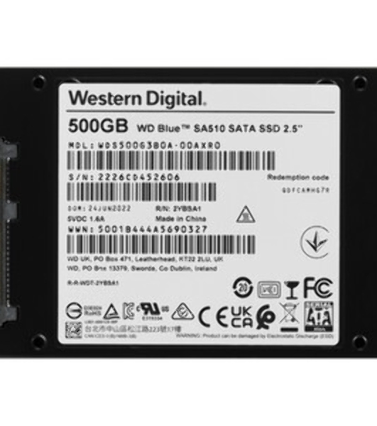 Накопитель SSD WD Blue SA510 WDS500G3B0A, 500GB, SATA III, 2.5', R/W 560/510