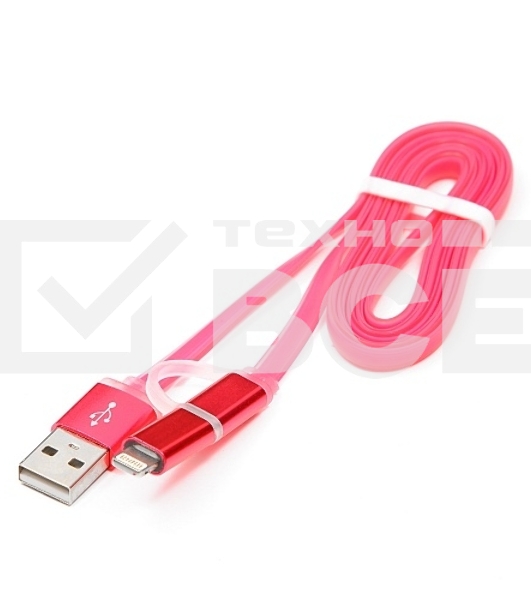Кабель USB 2.0 Cablexpert CC-mAPUSB2pk1m, AM/microBM 5P - iPhone lightning, 1м, комбо кабель, алюминиевые разъемы, розовый, блистер