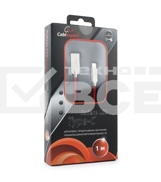 Кабель USB 2.0 Cablexpert CC-P-USBC02R-1M, AM/Type-C, серия Platinum, длина 1м, красный, блистер
