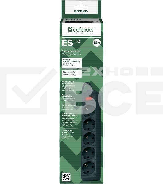 Сетевой фильтр Defender Фильтр ES, 1.8м, 5 розеток, черный