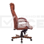 Кресло руководителя Бюрократ T-9924WALNUT светло-коричневый Leather Eichel, кожа, с подголов. крестовина металл/дерево, фото6