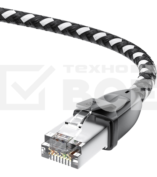 Патч-корд GCR PROF прямой 3.0m, UTP медь кат.6, STRONG черно-белый нейлон, ethernet high speed 10 Гбит/с, T568B, GCR-52778