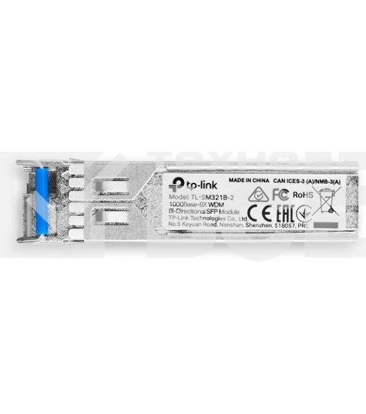 Модуль TP-Link SFP 1000Base-BX WDM Bi-Directional SFP module, TX: 1310 nm and RX: 1550 nm, 1 LC Simplex port , up to 2 km transmission distance in 9/125 μm SMF (Single-Mode Fiber), Supports Digital Diagnostic Monitoring (DDM).