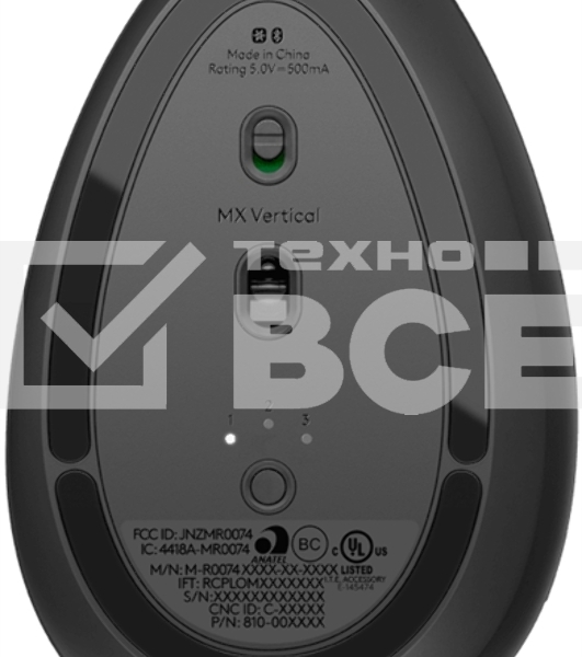 Мышь беспроводная/проводная Logitech MX Vertical графитовый, 4000 dpi, радиоканал, Bluetooth, USB, кнопки - 6