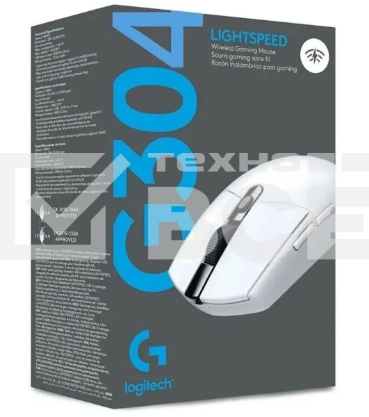 Мышь беспроводная Logitech G304 Lightspeed белый, 12000 dpi, радиоканал, USB, кнопки - 6