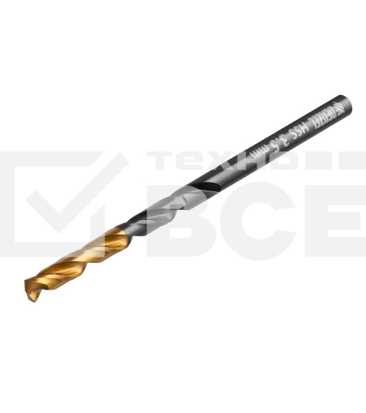 Сверло по металлу, 3,5 мм, HSS-Tin, Golden Tip, 10 шт. Denzel