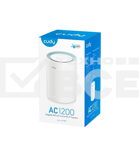 Бесшовный Mesh роутер Cudy M1300(1-Pack) AC1200 10/100/1000BASE-TX белый
