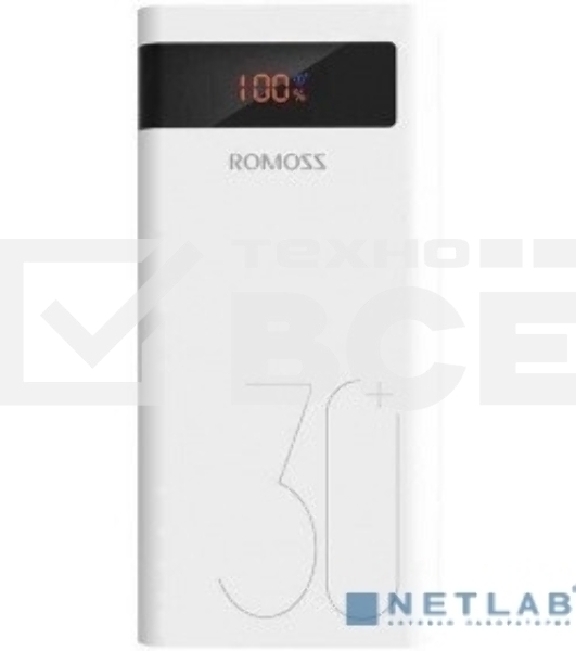 Мобильный аккумулятор Romoss PHP30 Pro (Sense 8P+) Li-Pol 30000mAh 3A+2.1A белый 2xUSB