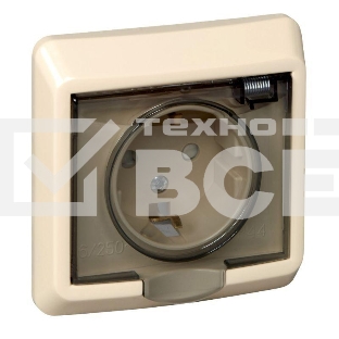 Розетка 1-м СП Этюд защ. шторки с заземл. IP44 крем. SchE PC16-044K