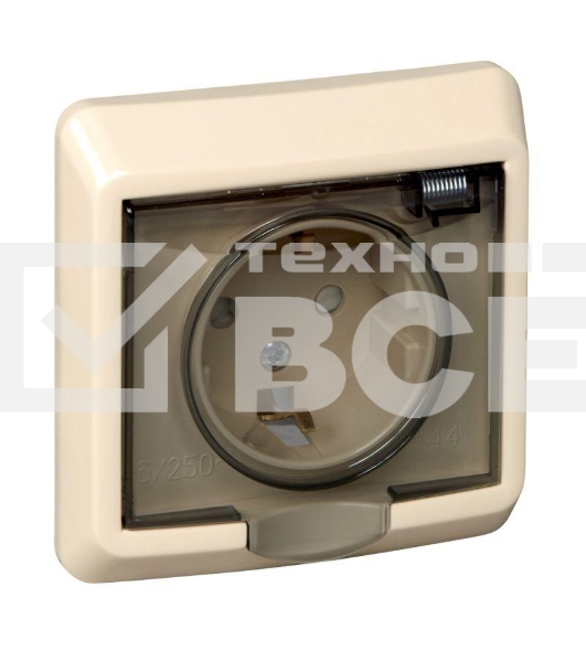 Розетка 1-м СП Этюд защ. шторки с заземл. IP44 крем. SchE PC16-044K