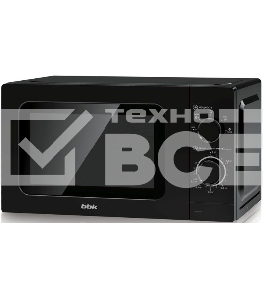 Микроволновая печь BBK 20MWS717MB черный, 20 л, 700 Вт, переключатели - поворотный механизм