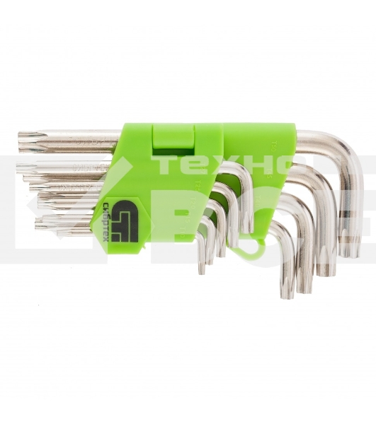 Набор ключей имбусовых Сибртех Tamper-Torx, 9 шт., TT10-TТ50, 45x, закаленные, короткие, никель