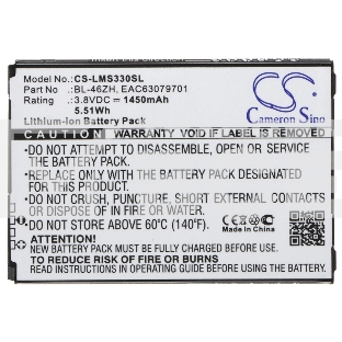 Аккумулятор CameronSinoCS-LMS330SL BL-46ZH для LG AS330, AS3753.8V / 1450mAh / 5.51Wh