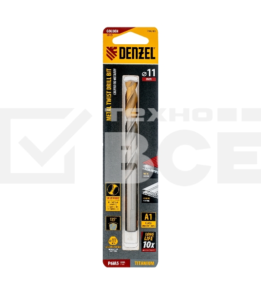 Сверло спиральное по металлу 11 x 142мм, Р6М5, Golden Tip Denzel