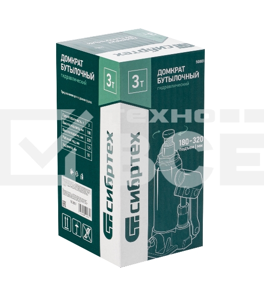 Домкрат гидравлический Сибртех бутылочный, 3т, 180-320 мм