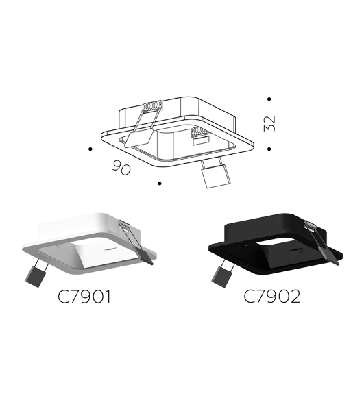 Корпус светильника C7902 SBK черный песок 90*90*H32mm MR16 GU5.3