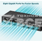 Коммутатор 8 ports Giga Unmanaged switch, 8 10/100/1000Mbps RJ-45 ports, plastic shell, desktop and wall mountable, фото2