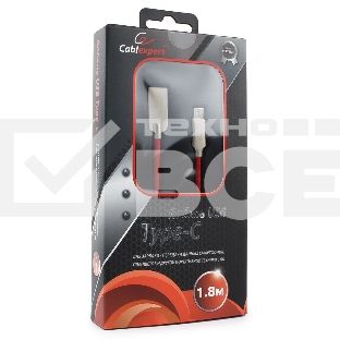 Кабель USB 2.0 Cablexpert CC-P-USBC02R-1.8M, AM/Type-C, серия Platinum, длина 1.8м, красный, блистер