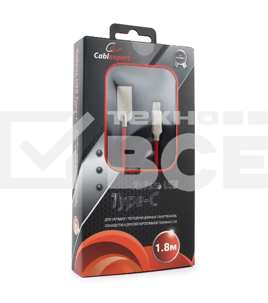 Кабель USB 2.0 Cablexpert CC-P-USBC02R-1.8M, AM/Type-C, серия Platinum, длина 1.8м, красный, блистер