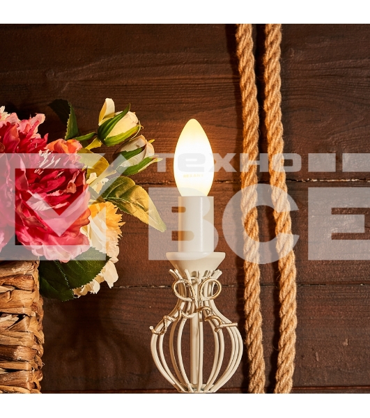 Лампа светодиодная филаментная Rexant Свеча CN35 9.5 Вт 915 Лм 2700K E14 матовая колба