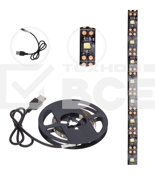 Лента светодиодная с USB-коннектором 5 В IP23 SMD 2835 60 LED/м 2 м белый (6500 K) LAMPER