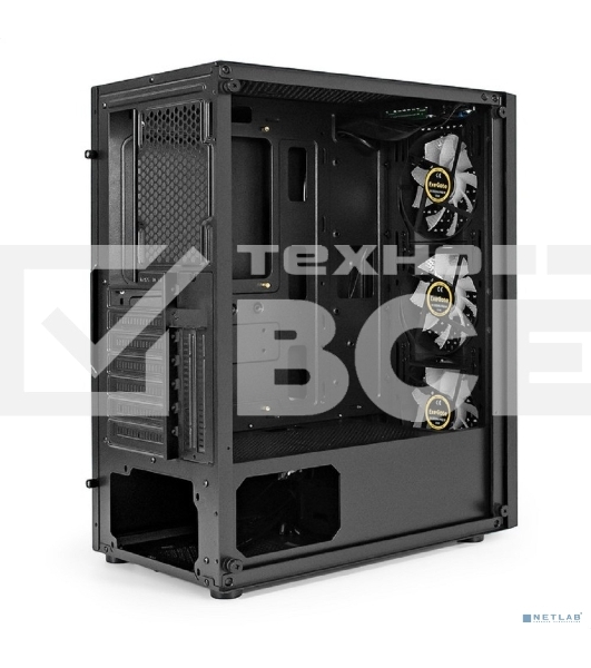 Корпус Miditower ExeGate EVO-8227 (ATX, без БП, 2*USB+1*USB3.0+HD Audio, черный, 3 вент. с RGB подсветкой, боковая панель - закаленное стекло)