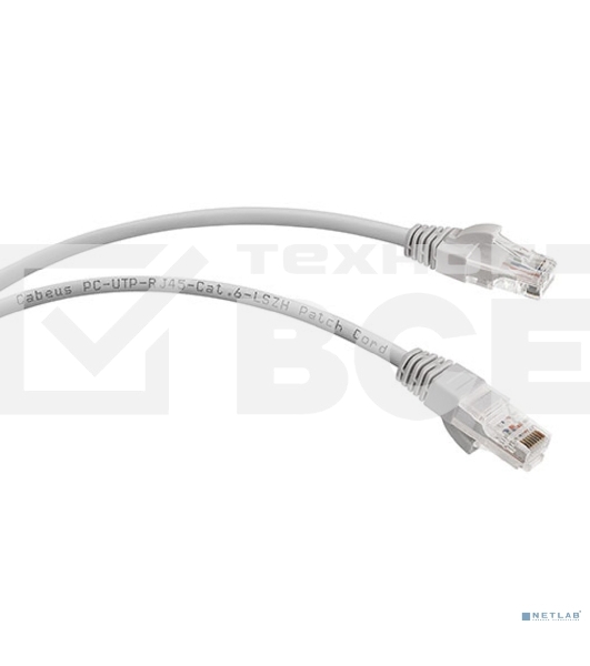 Шнур комм. Cabeus, кат. 6, неэкр., U/UTP, RJ45/RJ45, 250 МГц, LSZH, AWG24, 3м, серый