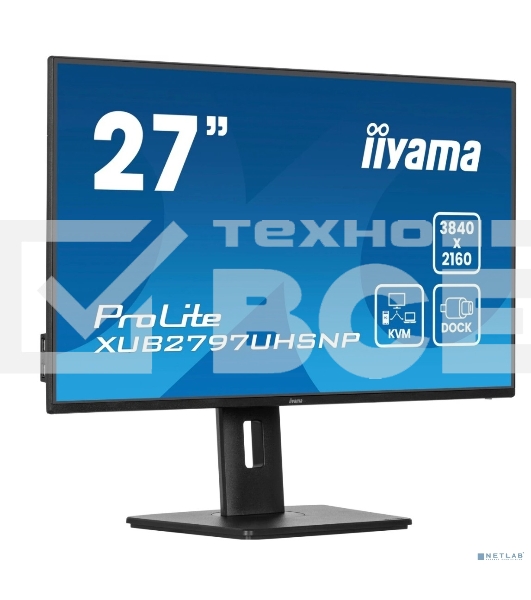 Монитор 27' Iiyama ProLite XUB2797UHSNP-B1 IPS 3840x2160, 60 Гц, 4 мс, 16:9, 350 кд/м², HDMI 2.0, DP 1.2, 3.5 Jack, USB-C (96 Вт), USB Hub (3x USB 3.0), Ethernet, динамики (2x2 Вт), черный