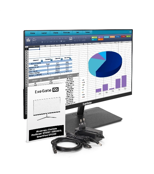 Монитор 21.5' ExeGate SmartView EP2200 IPS 1920x1080, 100 Гц, 5 мс, 16:9, 250 кд/м², HDMI, VGA, Flicker Free, Low Blue Light, черный