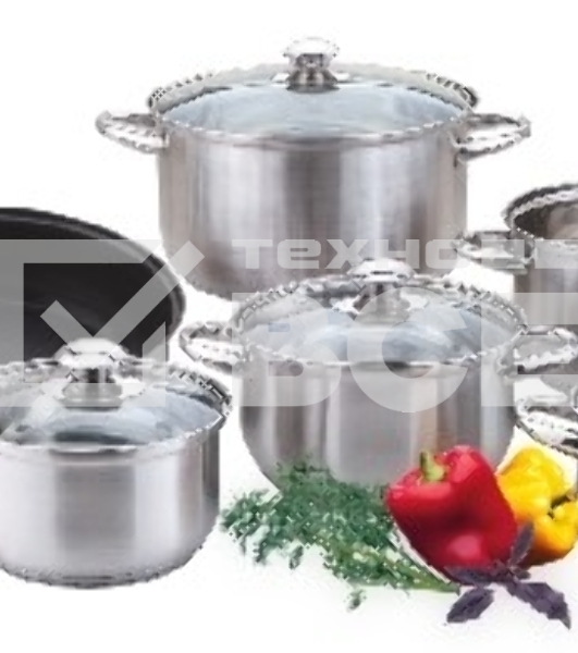 Сковорода Kelli KL-4101C 12 пред. с керамич. покрытием д. 21 см. Ковшик 2 л. Кастрюля 2 л. Кастрюля 2,6 л. Кастрюля 3,6 л. Кастрюля 6.1 л. Высококачественная нерж. сталь 18/10. 5-ти слойное капсульное дно. Жаропрочные стекл. крышки.