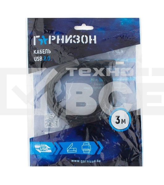 Кабель Гарнизон Кабель USB 2.0, AM/BM, 3м, пакет (GCC-USB2-AMBM-3M)