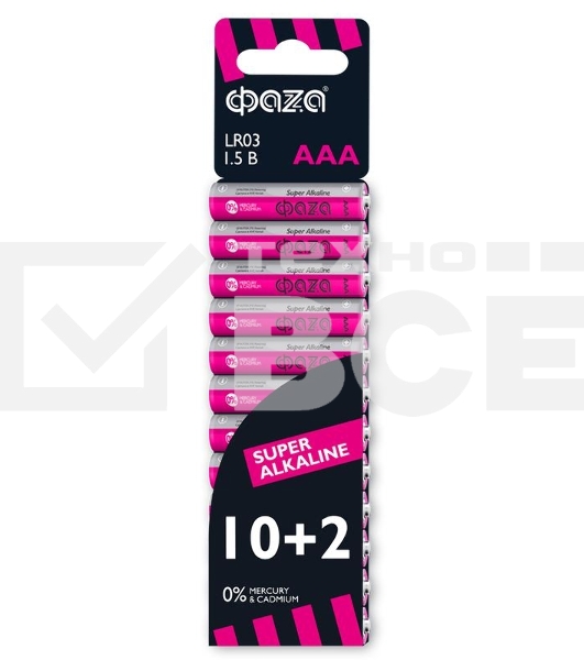 Элемент питания алкалиновый LR03 Super Alkaline SBL-10+2 (уп.12шт) ФАZА 2854612, 1.5 В