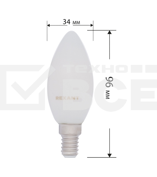 Лампа светодиодная филаментная Rexant Свеча CN35 9.5 Вт 915 Лм 2700K E14 матовая колба
