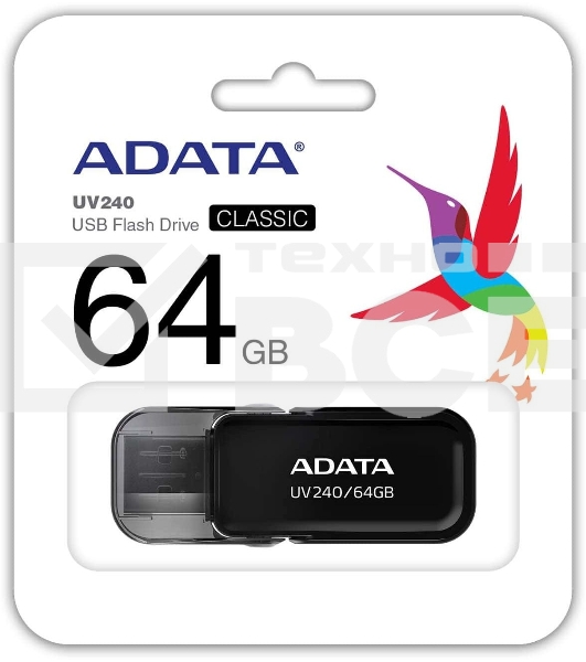 Флеш диск 64GB ADATA UV240, USB 2.0, Черный