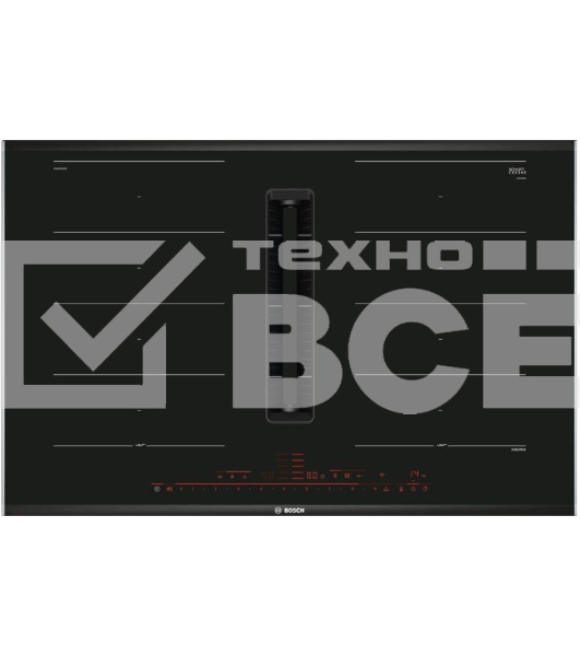 Индукционная варочная поверхность Bosch PXX875D67E с вытяжкой, черная, ширина 80см, 4 зоны нагрева, которые можно обьединить в две зоны FlexInduction, управление DirectSelect Premium, функции HomeConnect: удаленная диагностика, контроль и мониторинг, функ