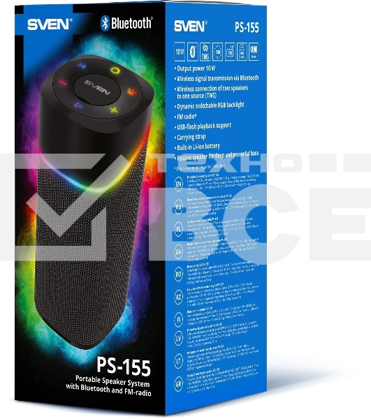 Колонка портативная Sven АС PS-155 черный 10W 1.0 BT/3.5Jack 1800mAh (SV-022334)