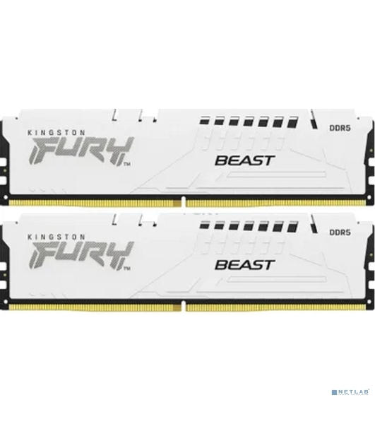 Оперативная память Kingston Fury Beast, DDR5, 32GB (2x16GB), 5200MHz, CL40, DIMM, с радиаторами, белый