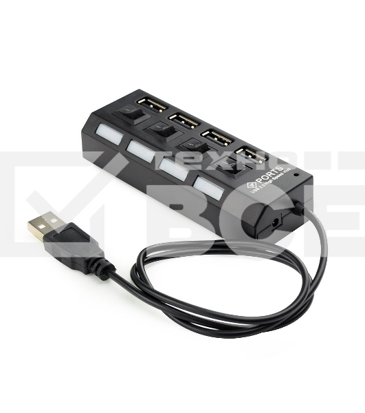 Концентратор USB 2.0 Gembird UHB-243-AD с подсветкой и выключателем, 4 порта, блистер