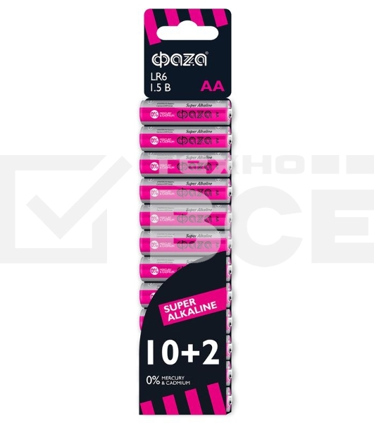 Элемент питания алкалиновый LR6 Super Alkaline SBL-10+2 (уп.12шт) ФАZА 2854582, 1.5 В