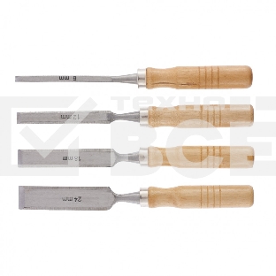 Набор стамесок Sparta 6-12-18-24 мм, плоские, деревянные рукоятки