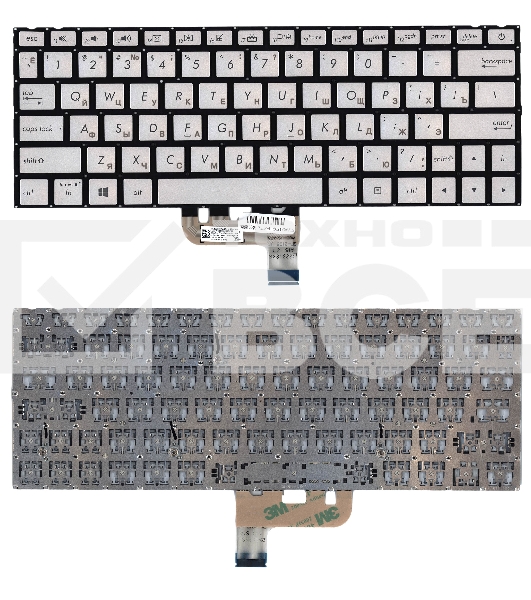 Клавиатура для ноутбука Asus UX333F серебристая с подсветкой