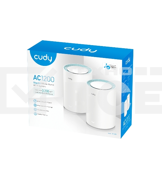 Бесшовный Mesh роутер Cudy M1300 (M1300 2-PACK) AC1200 10/100/1000BASE-TX/Wi-Fi белый (упак.:2шт)
