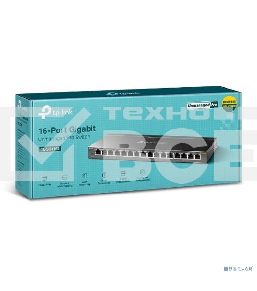 Сетевой коммутатор TP-Link 16-Port Gigabit Easy Smart Switch, 16 Gigabit RJ45 Ports, Desktop Steel Case, MTU/Port/Tag-based VLAN, QoS, IGMP Snooping, Web/Utility Management