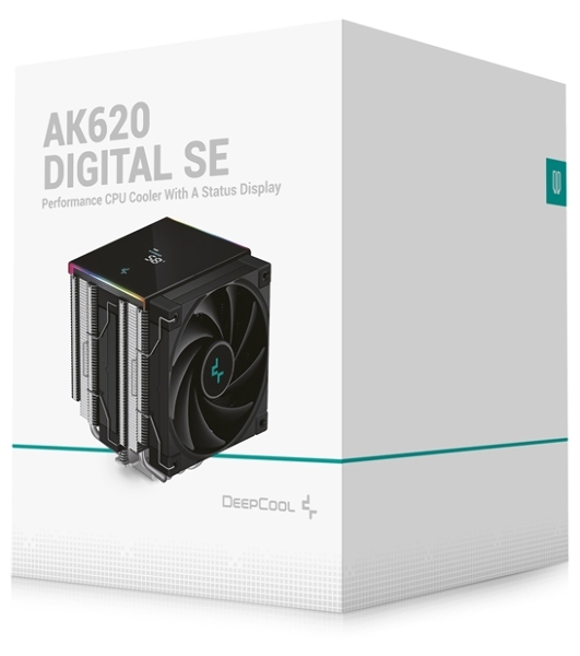 Кулер для процессора DEEPCOOL AK620 DIGITAL SE LGA20XX/1700/1200/115X/AM5/AM4 (9шт/кор, TDP 260W, PWM, DUAL Fan 120мм, 6 тепл. трубок, ARGb, черный) RET (R-AK620-BKADMN-GJD)