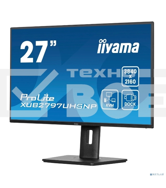 Монитор 27' Iiyama ProLite XUB2797UHSNP-B1 IPS 3840x2160, 60 Гц, 4 мс, 16:9, 350 кд/м², HDMI 2.0, DP 1.2, 3.5 Jack, USB-C (96 Вт), USB Hub (3x USB 3.0), Ethernet, динамики (2x2 Вт), черный