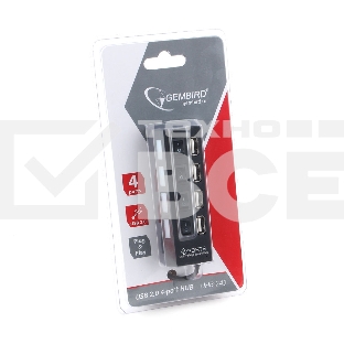 Концентратор USB 2.0 Gembird UHB-243-AD с подсветкой и выключателем, 4 порта, блистер