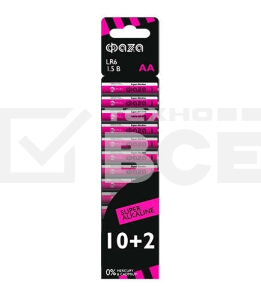 Элемент питания алкалиновый LR6 Super Alkaline SBL-10+2 (уп.12шт) ФАZА 2854582, 1.5 В