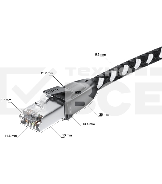 Патч-корд GCR PROF прямой 3.0m, UTP медь кат.6, STRONG черно-белый нейлон, ethernet high speed 10 Гбит/с, T568B, GCR-52778