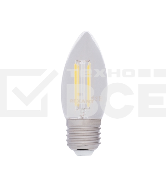 Лампа светодиодная филаментная Rexant Свеча CN35 9.5 Вт 950 Лм 4000K E27 прозрачная колба